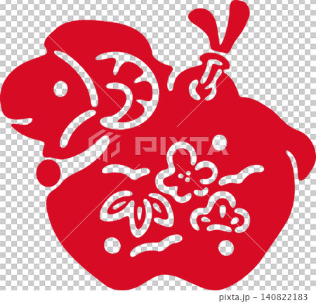 年賀状2027　未年　未　羊　シルエット　土鈴　正月飾り　和風　ハンコ　版画　かわいい　年賀素材 140822183
