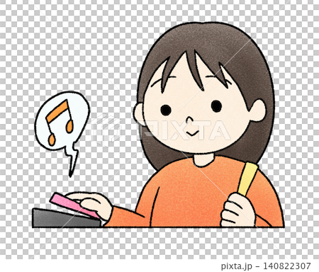 タッチ決済、キャッシュレス決済をする女性の手描きイラスト 140822307
