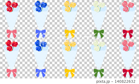 3本のバラの花束のセット|ピンク、イエロー、白緑などのブーケ 3本のバラの花束のセット|ピンク、イエロー、白緑などのブーケ 140822632