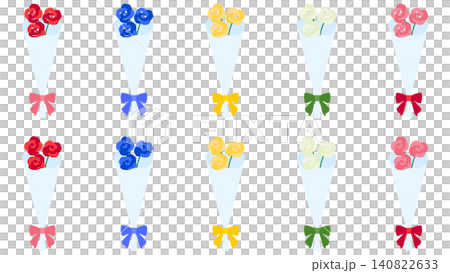 3本のバラの花束のセット|ピンク、イエロー、白緑などのブーケ 3本のバラの花束のセット|ピンク、イエロー、白緑などのブーケ 140822633