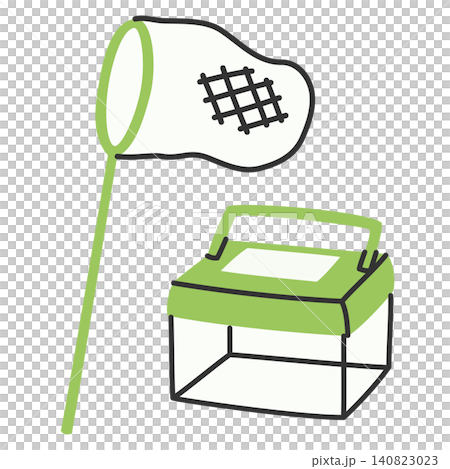 Cute illustration of an insect net and insect cage Cute illustration of an insect net and insect cage 140823023
