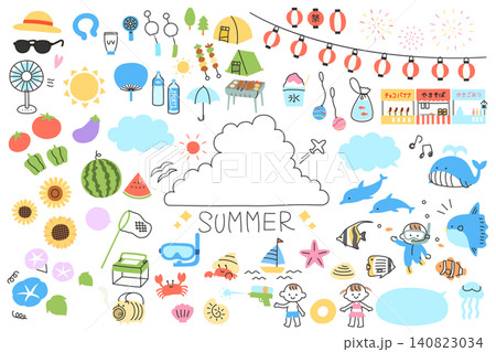 夏の手描きベクターイラストセット 140823034