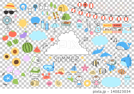 夏の手描きベクターイラストセット 140823034