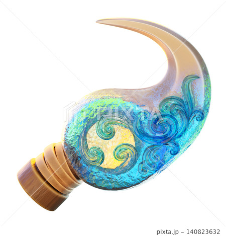 Ocean Sickle 3D Render Icon, Fantasy Weapon Illustration Ocean Sickle 3D Render Icon, Fantasy Weapon Illustration 140823632