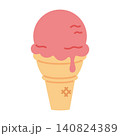 コーンに乗ったストロベリーアイスクリームのイラスト 140824389