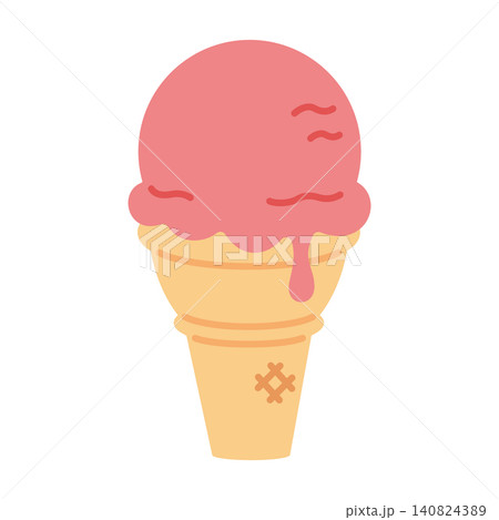 コーンに乗ったストロベリーアイスクリームのイラスト コーンに乗ったストロベリーアイスクリームのイラスト 140824389