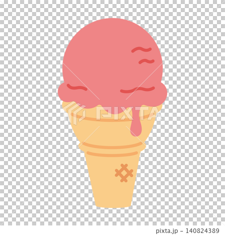 コーンに乗ったストロベリーアイスクリームのイラスト コーンに乗ったストロベリーアイスクリームのイラスト 140824389