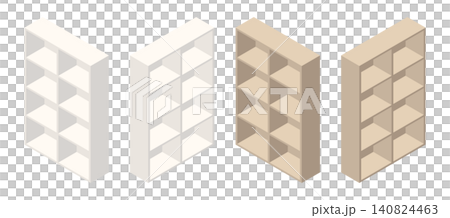 A set of isometric open shelves in different colors and angles. A set of isometric open shelves in different colors and angles. 140824463
