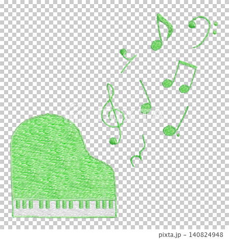 [Grand piano and musical note material] Hand embroidery illustration material 140824948