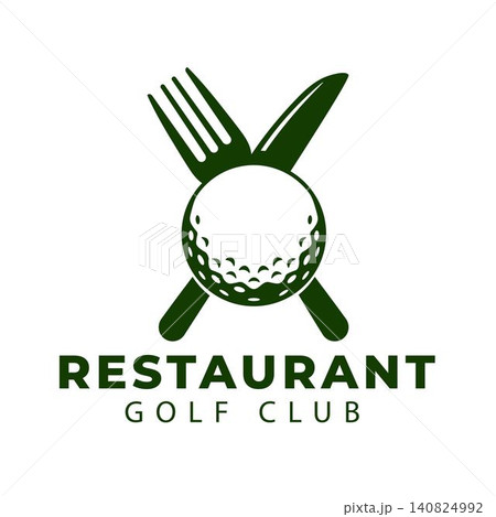 Minimalist Golf Ball with Fork and Knife Logo for Restaurant and Golf Club 140824992
