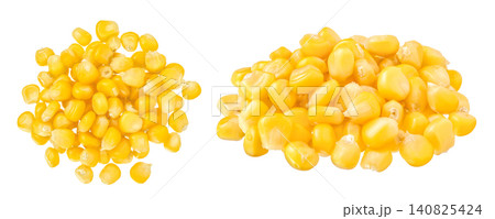 corn seeds isolated on white background. Top view. Flat lay corn seeds isolated on white background. Top view. Flat lay 140825424