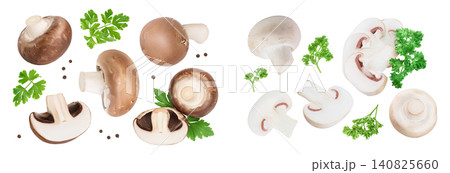 Royal Brown and white champignon isolated on white background. Top view. Flat lay 140825660