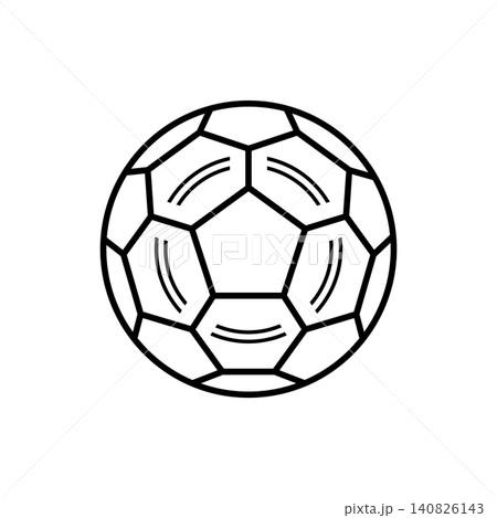 Isolated minimal outline icon of a classic soccer match ball with curved pentagon panel details for sports competition and championship games. 140826143