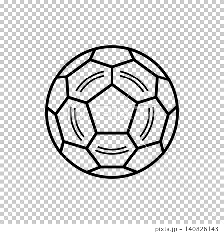 Isolated minimal outline icon of a classic soccer match ball with curved pentagon panel details for sports competition and championship games. 140826143