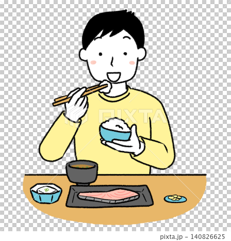 A simple illustration of a man eating a set meal. A simple illustration of a man eating a set meal. 140826625