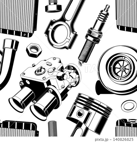 Car Repair Seamless Pattern Vector. Automotive Service Parts and Garage Components Background for Mechanics 140826825