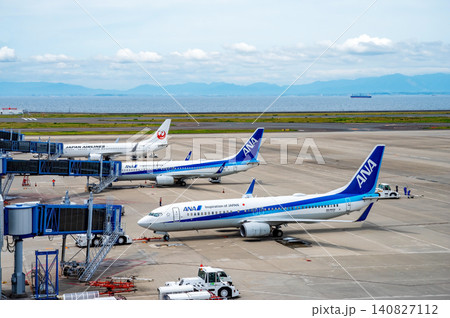 《中部国際空港セントレア》「スカイデッキ」からの展望・エプロンで駐機する国内線旅客機 《中部国際空港セントレア》「スカイデッキ」からの展望・エプロンで駐機する国内線旅客機 140827112