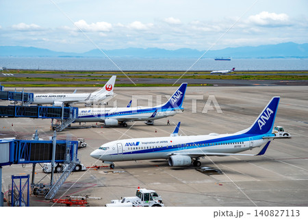 《中部国際空港セントレア》「スカイデッキ」からの展望・エプロンで駐機する国内線旅客機 140827113