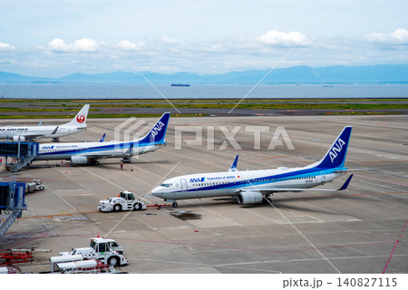 《中部国際空港セントレア》「スカイデッキ」からの展望・エプロンで駐機する国内線旅客機 《中部国際空港セントレア》「スカイデッキ」からの展望・エプロンで駐機する国内線旅客機 140827115