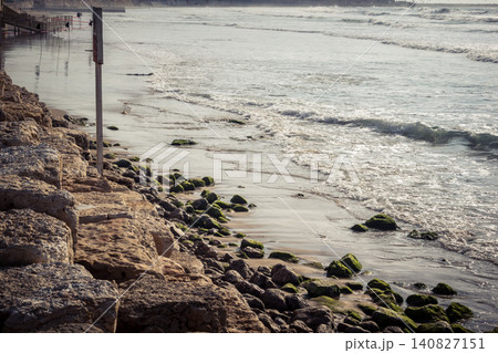 Waves crashing against the rocky coastline with a view of the Mediterranean Sea in Tel Aviv Waves crashing against the rocky coastline with a view of the Mediterranean Sea in Tel Aviv 140827151