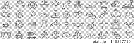 ベクターでモノクロの交通に関する線画アイコンセット ベクターでモノクロの交通に関する線画アイコンセット 140827710