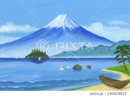 富士山と湖のイラスト 富士山と湖のイラスト 140828633