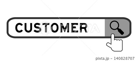 Search banner in word customer with hand over magnifier icon on white background Search banner in word customer with hand over magnifier icon on white background 140828707