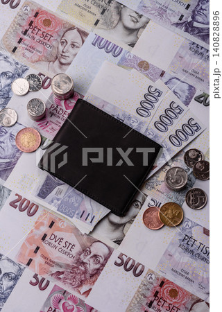 Czech koruna, paper money and coins, financing and commodity exchange, trade. Czech currency Czech koruna, paper money and coins, financing and commodity exchange, trade. Czech currency 140828896