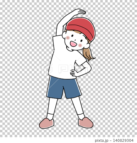 体操着姿で体側を伸ばす女の子のベクターイラスト 140829304