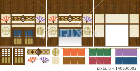和風なお店の店内出入り口シームレス背景・フレームセット 和風なお店の店内出入り口シームレス背景・フレームセット 140830002