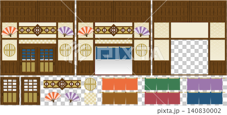 和風なお店の店内出入り口シームレス背景・フレームセット 和風なお店の店内出入り口シームレス背景・フレームセット 140830002