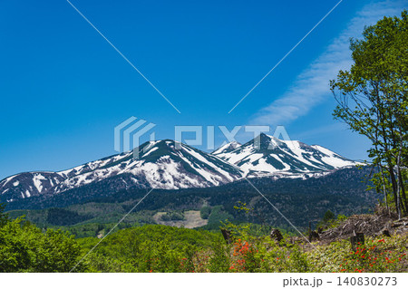残雪が美しい初夏の乗鞍岳と新緑の風景 残雪が美しい初夏の乗鞍岳と新緑の風景 140830273