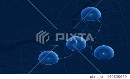 Dome Shields Representing Protected Security Zones and Coverage Areas Connected by Network 140830639