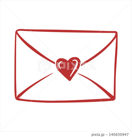 A love letter and a heart shaped stamp. A sealed envelope with a love message. A greeting and declaration of love for Valentine's Day. Linear ink illustration in a flirty style. Vector clipart. A love letter and a heart shaped stamp. A sealed envelope with a love message. A greeting and declaration of love for Valentine's Day. Linear ink illustration in a flirty style. Vector clipart. 140830947
