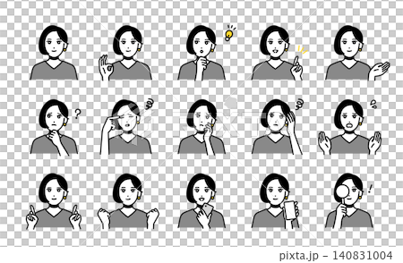若い女性の様々な表情バリエーション　アバターセット 140831004