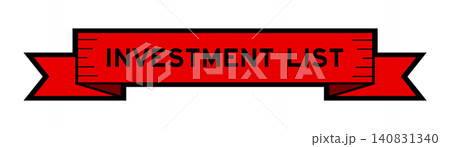 Ribbon label banner with word investment list in red color on white background 140831340