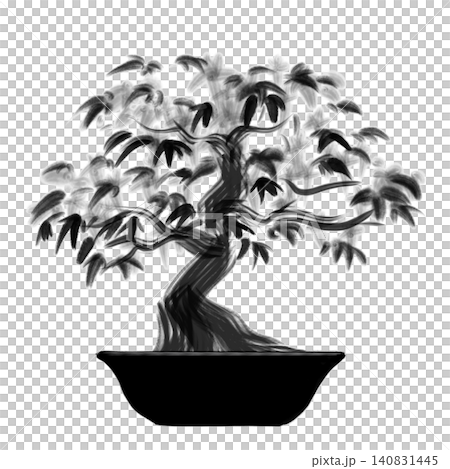 筆で書いた紅葉_盆栽_墨 140831445