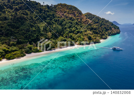 Aerial drone view of tropical landscape over Madam Beach of Nyaung Oo Phee Island in Myanmar. Aerial drone view of tropical landscape over Madam Beach of Nyaung Oo Phee Island in Myanmar. 140832008