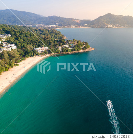 Aerial top view of Surin beach and Kamala Beach in Phuket, Thailand. Aerial top view of Surin beach and Kamala Beach in Phuket, Thailand. 140832038