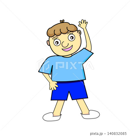 ラジオ体操をする小学生の男の子(体を横に曲げる運動) ラジオ体操をする小学生の男の子(体を横に曲げる運動) 140832085