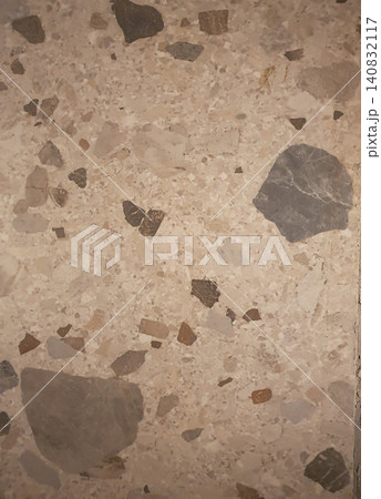 Terrazzo texture close-up, seamless stone pattern with marble chips, beige concrete background with gray splashes Terrazzo texture close-up, seamless stone pattern with marble chips, beige concrete background with gray splashes 140832117