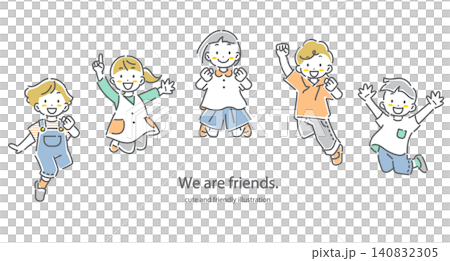 元気いっぱいの笑顔でジャンプをする子供たち シンプルでかわいい線画イラスト 元気いっぱいの笑顔でジャンプをする子供たち シンプルでかわいい線画イラスト 140832305