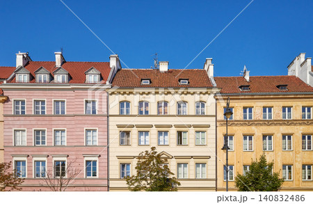 A street view of the buildings in Warsaw Old Town, Poland. 140832486