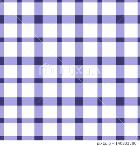 Purple gingham checkered pattern seamless background. Classic plaid texture in lavender and navy blue, perfect for fabric design, picnic theme, textile print, and retro decor backgrounds. 140832580