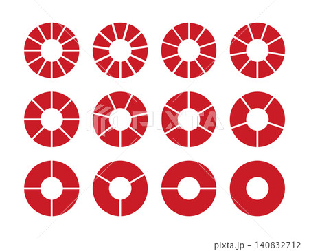 Circle division on 1, 2, 3, 4, 5, 6, 7, 8, 9, 10, 11, 12 red equal parts. Wheel round divided diagrams from one to twelve segments. Coaching blank. Infographic set Circle division on 1, 2, 3, 4, 5, 6, 7, 8, 9, 10, 11, 12 red equal parts. Wheel round divided diagrams from one to twelve segments. Coaching blank. Infographic set 140832712