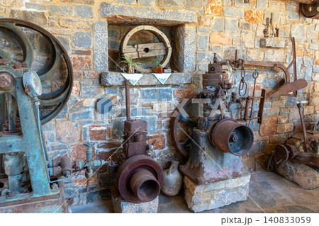 Collection of antique rusty machinery and tools in heritage museum Collection of antique rusty machinery and tools in heritage museum 140833059