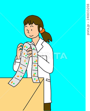 一包化薬を確認する薬剤師のイラスト 140833208