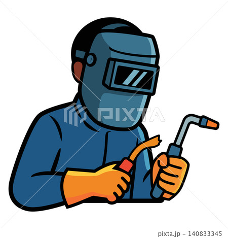 Professional Welder Worker Holding Welding Torch Safety Equipment Vector Illustration 140833345