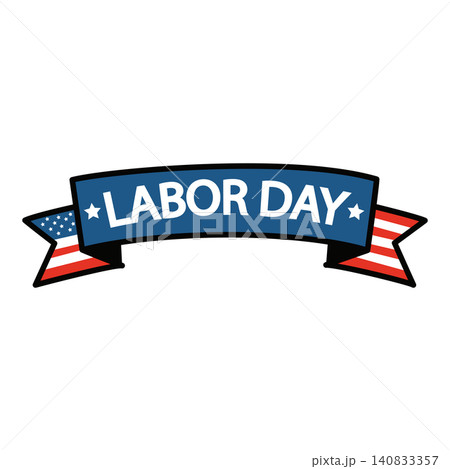 Happy Labor Day Banner with American Flag Ribbon Patriotic Vector Design 140833357