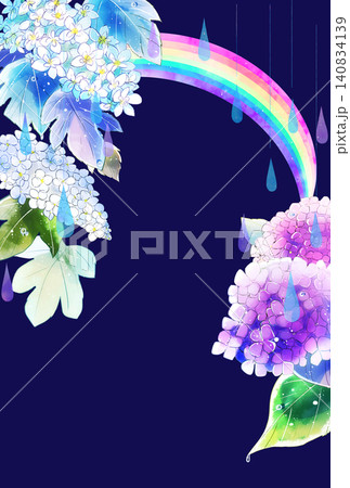 紫陽花 雨 虹 縦 ハガキサイズ 紫陽花 雨 虹 縦 ハガキサイズ 140834139